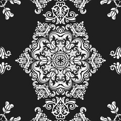 Orient classic pattern. Seamless abstract background with vintage white elements. Orient dark background. Ornament for wallpaper and packaging