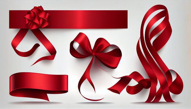 Collection of red ribbons banner in various shapes Ai generated image