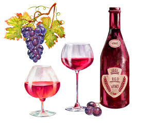 red wine, Wine glasses  and grapes