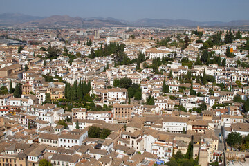 Naklejka premium Architectural details of the Alhambra fortified palace complex and Granada city