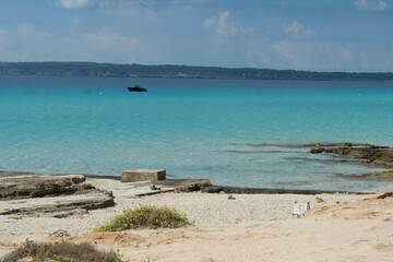 Formentera Ibiza Balearic islands Spain on September 16, 2022. Es Calo des Morts beach turquoise...