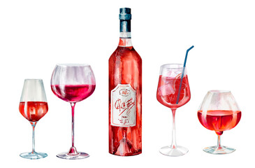 glass of red wine and bottle