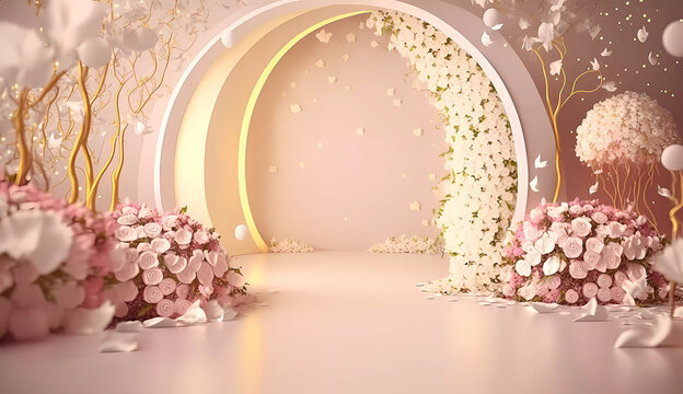 Wedding ceremony. Many colors. Wedding. pink flowers. Banner. Generative AI