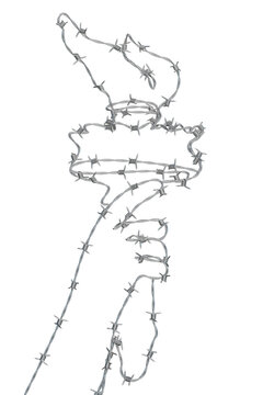 I have created a 3D illustration in which illustrated Hand Of Satue of Liberty created from barbed wire.
