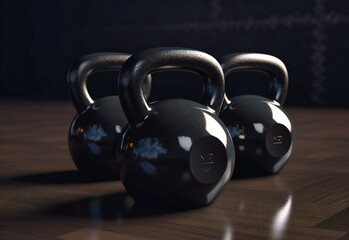 Naklejka na ściany i meble a black kettlebell and two black weights of weight