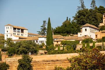 Obraz premium Architectural details of the Alhambra fortified palace complex and Granada city