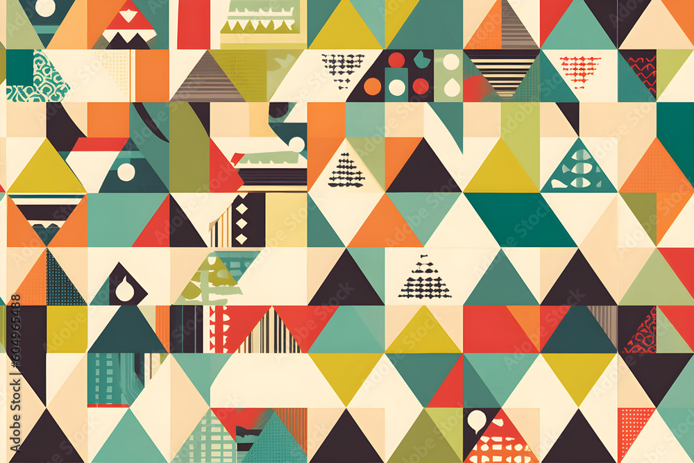 Poster abstract illustration - modern art colorful painting with geometrical patterns. generative ai