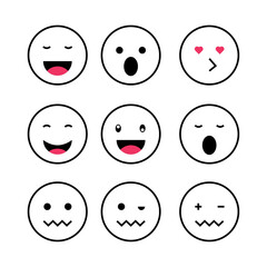 Emojies set, Emotions with emojis, outlined