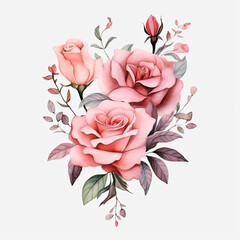 Watercolor Light Pink Rose Bouquets with Delicate Vines - White Background Clipart AI generated
