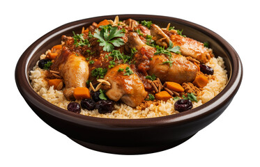 Moroccan chicken on transparent background. Generative AI.