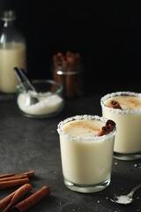 Two glasses with traditional Puerto Rico cocktail Coquito
