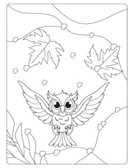 Obraz premium Cute cartoon owl with outstretched wings for coloring pages isolated on white.