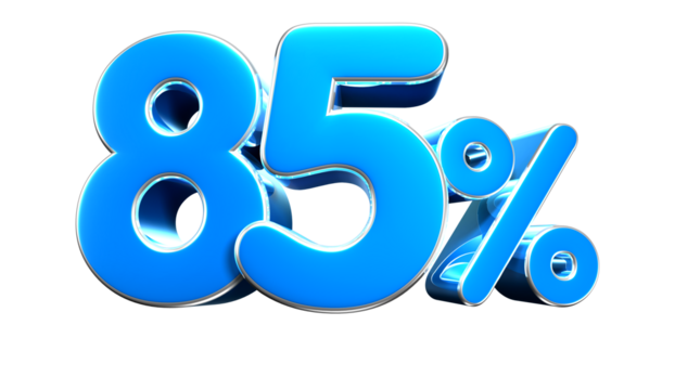 Sky blue 85 Percent 3d illustration. Special Offer 85% Discount Tag. Advertising signs. Product design. Product sales.