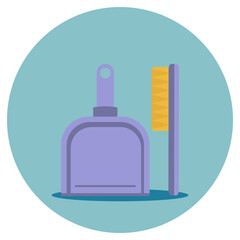 Scoop with brush icon isolated on a blue background. Cleaning and disinfection tool. Cleaning equipment set