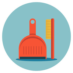 Scoop with brush icon isolated on a blue background. Cleaning and disinfection tool. Cleaning equipment set