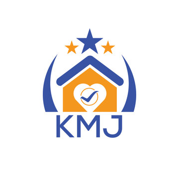 KMJ House logo Letter logo and star icon. Blue vector image on white background. KJG house Monogram home logo picture design and best business icon. 
