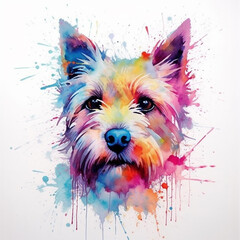 A vibrant watercolor paintings of a dog.