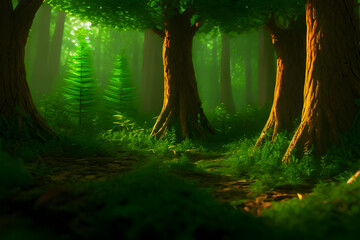 green forest in the night