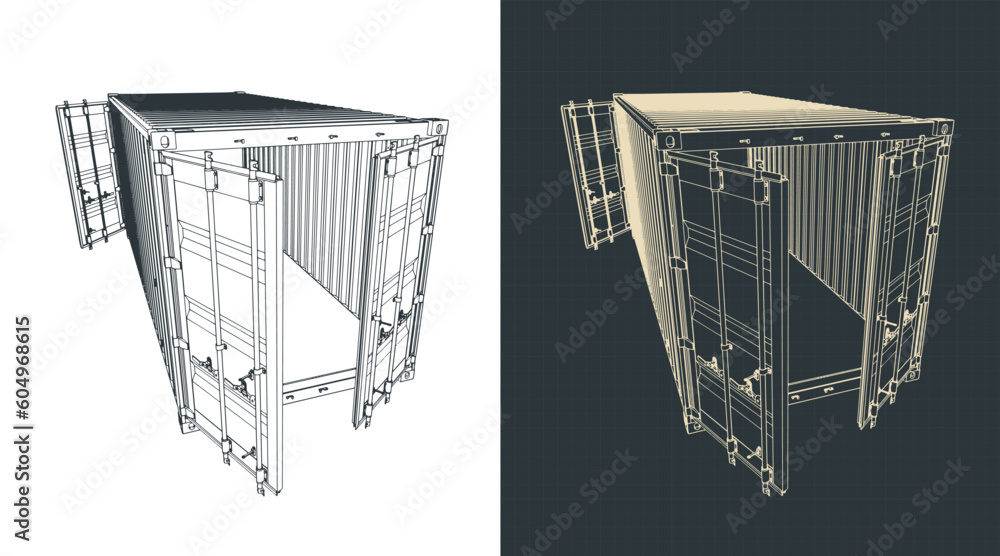 Wall mural cargo container sketches