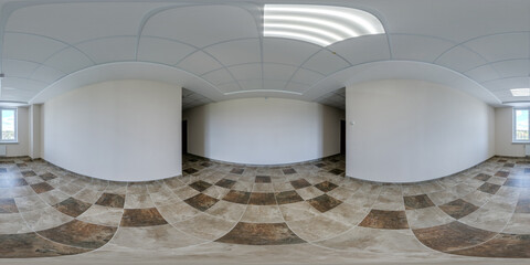full seamless spherical hdri 360 panorama in interior of empty white room hall with repair  in...