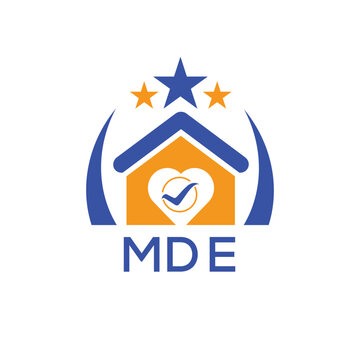 MDE House logo Letter logo and star icon. Blue vector image on white background. KJG house Monogram home logo picture design and best business icon. 
