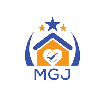 MGJ House logo Letter logo and star icon. Blue vector image on white background. KJG house Monogram home logo picture design and best business icon. 
