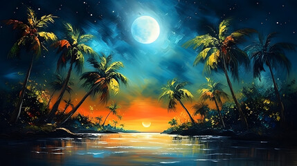 夜の熱帯島バケーションの魅力を体験する No.031 | Enchanted Nights: A Tropical Island Vacation in Art Generative AI