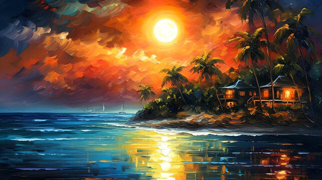 夜の熱帯島バケーションの魅力を体験する No.035 | Enchanted Nights: A Tropical Island Vacation in Art Generative AI