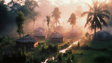 an indian village in the amazon rainforest - generative ai