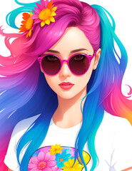 Portrait of beautiful woman wearing sunglasses. AI generated illustration