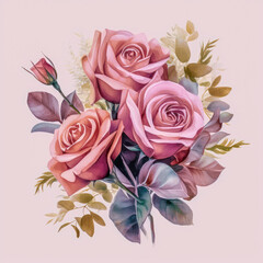 Wedding Composition of Flowers and Greenery in Bouquet Shape - Watercolor Illustration AI generated
