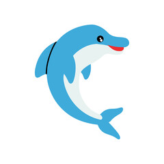Vector illustration cute cartoon dolphin jumping out of the sea.