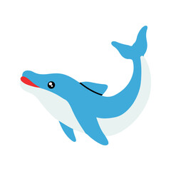 Vector illustration cute cartoon dolphin jumping out of the sea.