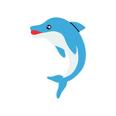 Vector illustration cute cartoon dolphin jumping out of the sea.