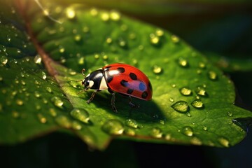 Fototapeta na wymiar Glimmering Ladybug on Leaf: Nature's Tiny Wonder
