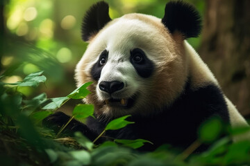 Portrait of a panda in nature. Created with Generative AI.