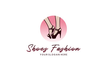 Obraz premium Fashion woman shoes logo design, sexy high heels sandals vector illustration