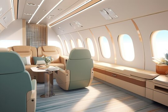 Business class travel, luxury private jet (Ai generated)