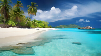 Fototapeta premium 昼間の熱帯島の魅力的な美の芸術 No.017 | Captivating Serenity: The Artistry of a Tropical Island Day Generative AI