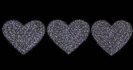 shiny three hearts on black background for design