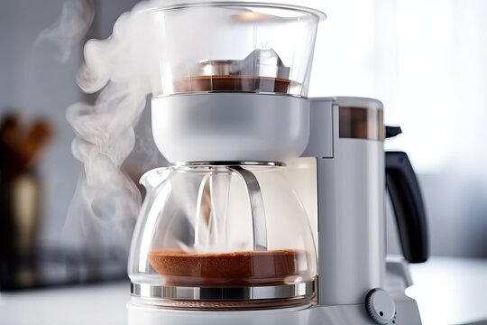 Coffee maker with steam coming (Ai generated)