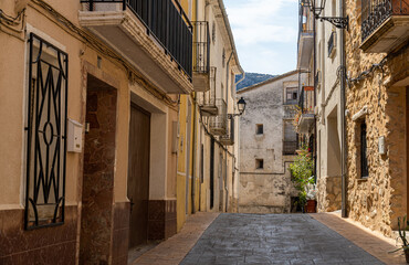 Ancient streets in the town, in Alcoleja, Alicante (Spain)