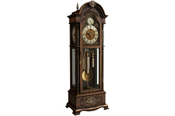Old antique grandfather clock - isolated on transparent/white background. Generative AI - obrazy, fototapety, plakaty