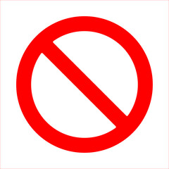 Red prohibition sign on white circle. Forbidden icon isolated on white background. Stop, restriction or no sign concept.