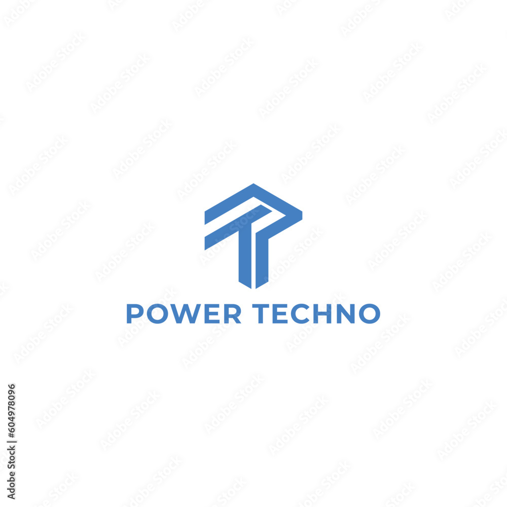 Poster abstract initial letter pt or tp logo in blue color isolated in white background. hexagon pt initial