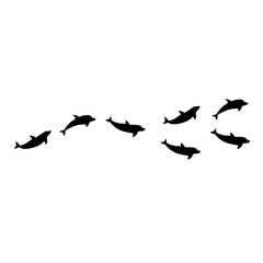 Fototapeta na wymiar Dolphins line shape silhouette group