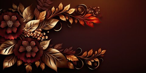 A Background with Flowers of Fire Garnet Blooms and Bronze Accents - Flowers in the Style of Fire Garnet and Bronze Accents with empty copy space - Wallpaper created with Generative AI Technology