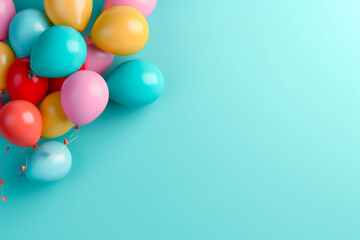 Fototapeta na wymiar Colorful balloons on a turquoise background, in the style of nostalgic minimalism. Generative Ai Illustration.