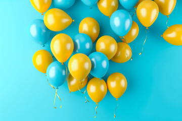 Colorful balloons on a turquoise background, in the style of nostalgic minimalism. Generative Ai Illustration.


