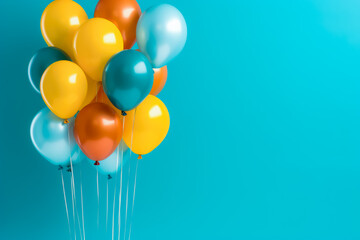 Fototapeta na wymiar Colorful balloons on a turquoise background, in the style of nostalgic minimalism. Generative Ai Illustration.